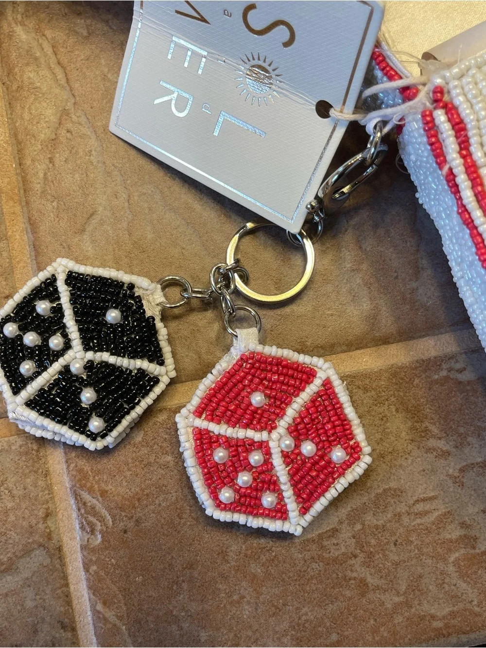 Sol & Mer White Beaded Lucky Dice & Cards Shoulder Bag - NWT **